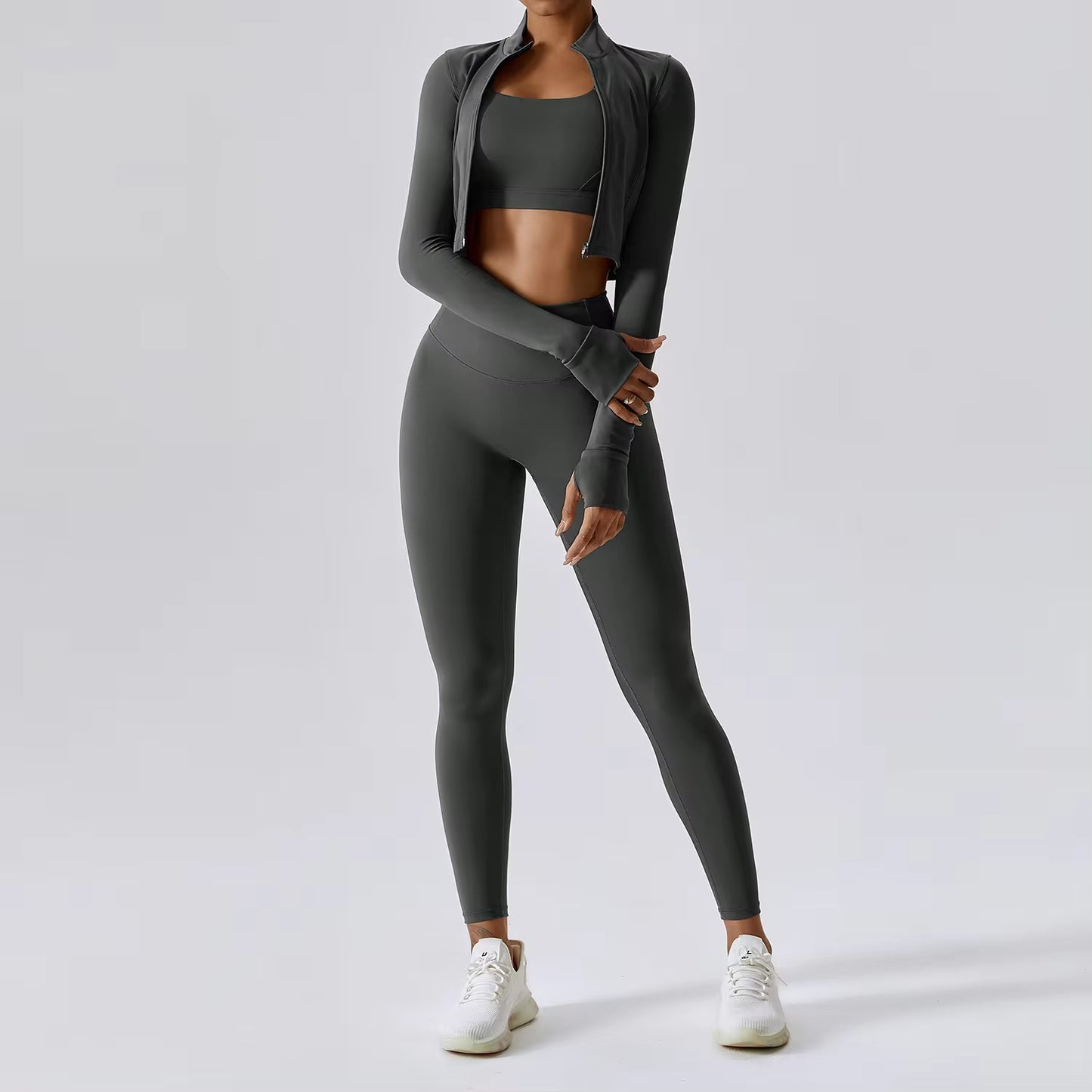 3 Piece Yoga Set Workout Outfits for Women Tracksuit Sport Bra High Waist Shorts Yoga Leggings Fitness Long Sleeve Gym Clothing