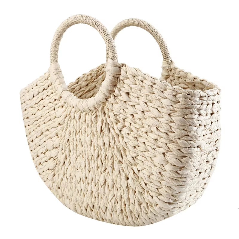 Women New Straw Handbags Woman Handmade Woven Basket Rattan Handbag for Femme Ladies Simple All-Match Handbag